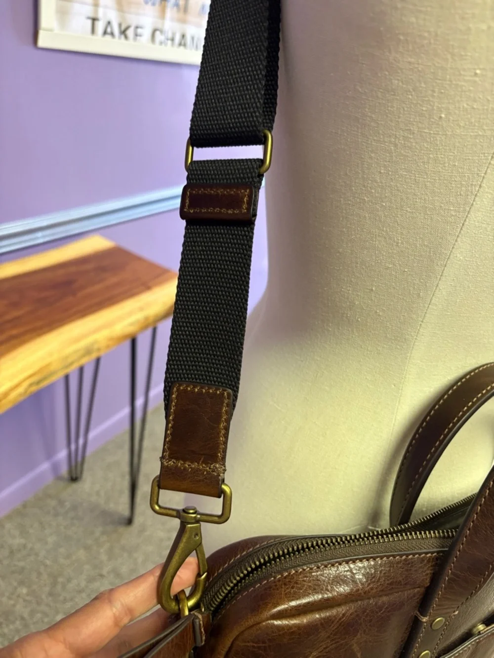 Fossil Dark Brown Leather Laptop Briefcase with Adjustable Strap